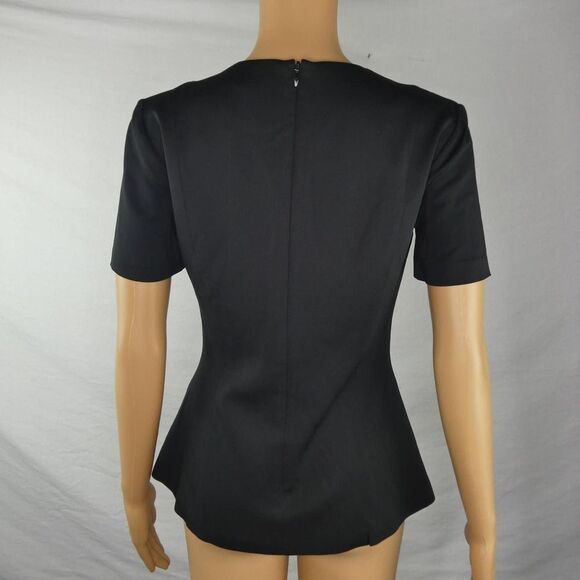 Theory Korla Fountain Structured Short Sleeve Black Blouse Career Versatile Sm - Picture 9 of 10